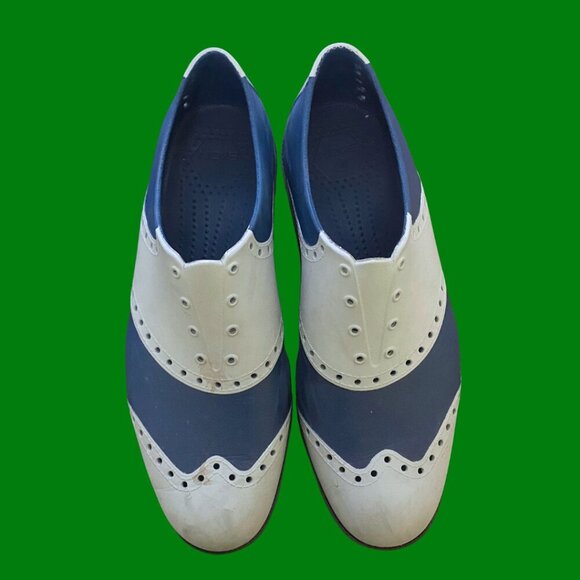 Biion Wingtip Golf Shoes - Blue & White Rubber Brogues (Size 12) - Picture 5 of 7